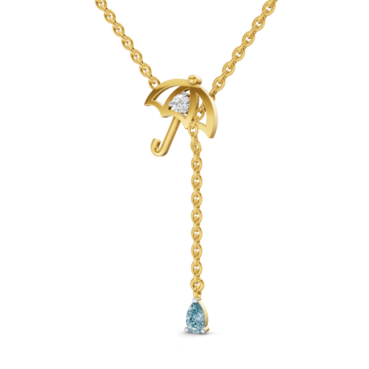 0.07 Carat | 925 Sterling Silver Yellow Gold Plated Raindrop Umbrella Necklace Necklace