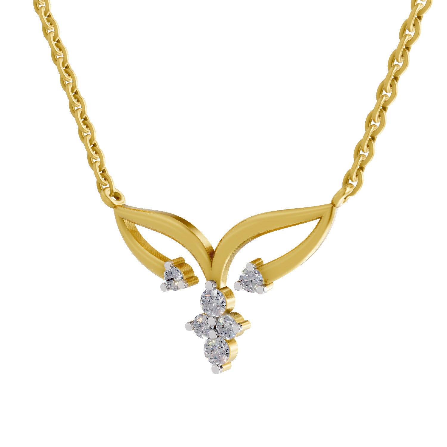 0.28 Ct Round Shape Diamond | 925 Sterling Silver Gold Plated Cluster Pendant Necklace