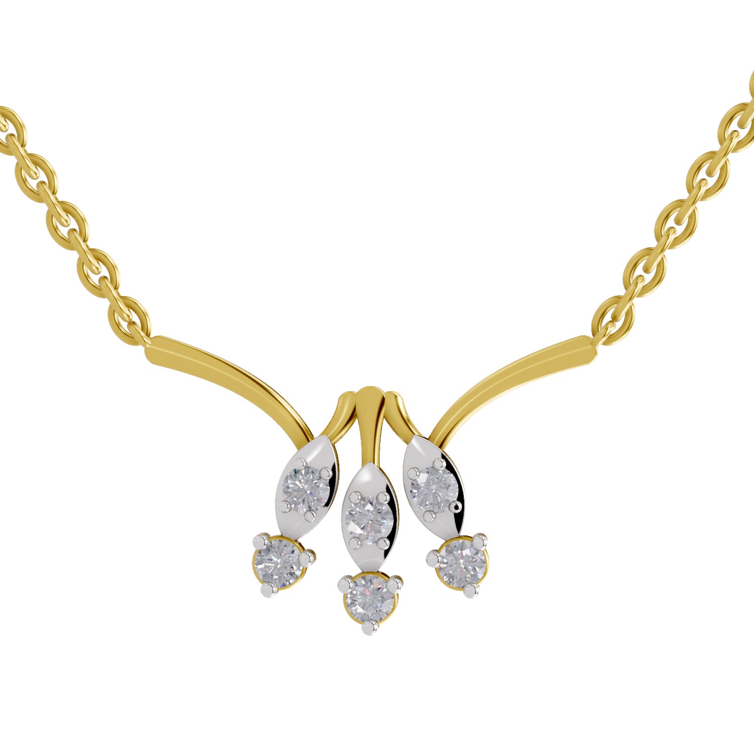 0.26 Ct Round Shape Diamond | 925 Sterling Silver Gold Plated Floral Pendant Necklace