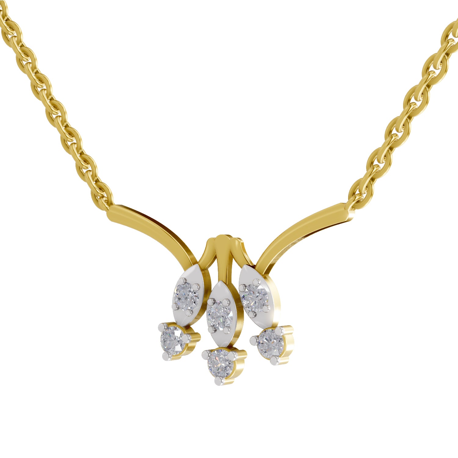 0.26 Ct Round Shape Diamond | 925 Sterling Silver Gold Plated Floral Pendant Necklace