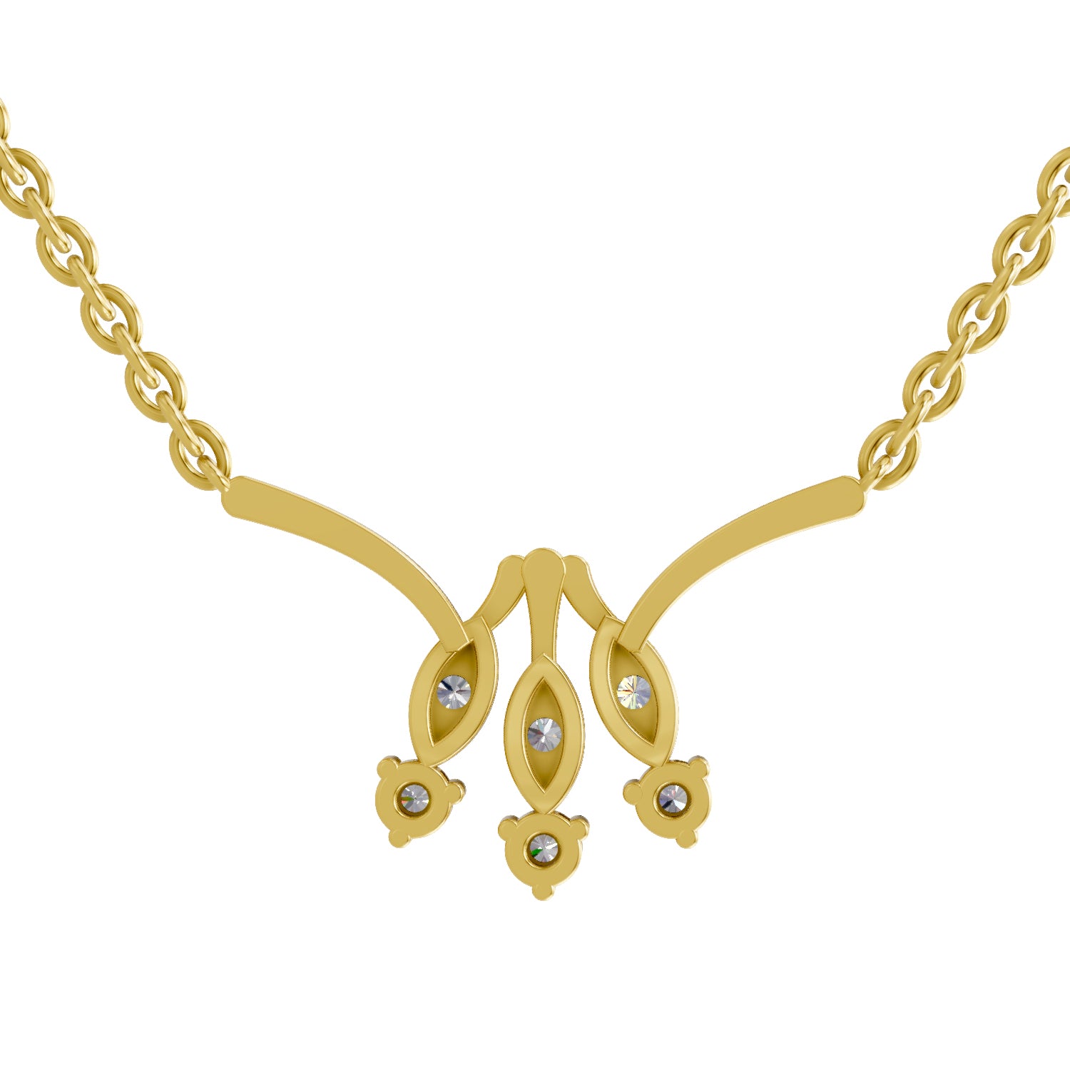 0.26 Ct Round Shape Diamond | 925 Sterling Silver Gold Plated Floral Pendant Necklace