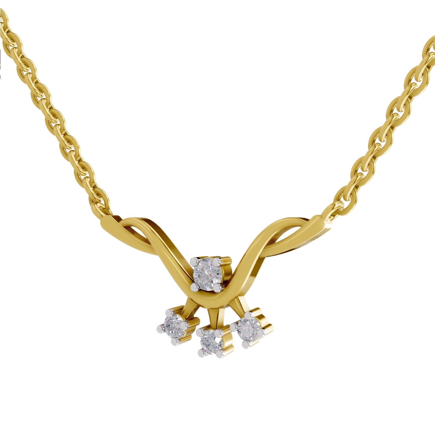 0.13 Ct Round Shape Diamond | 925 Sterling Silver Gold Plated 4 Stone Pendant Necklace