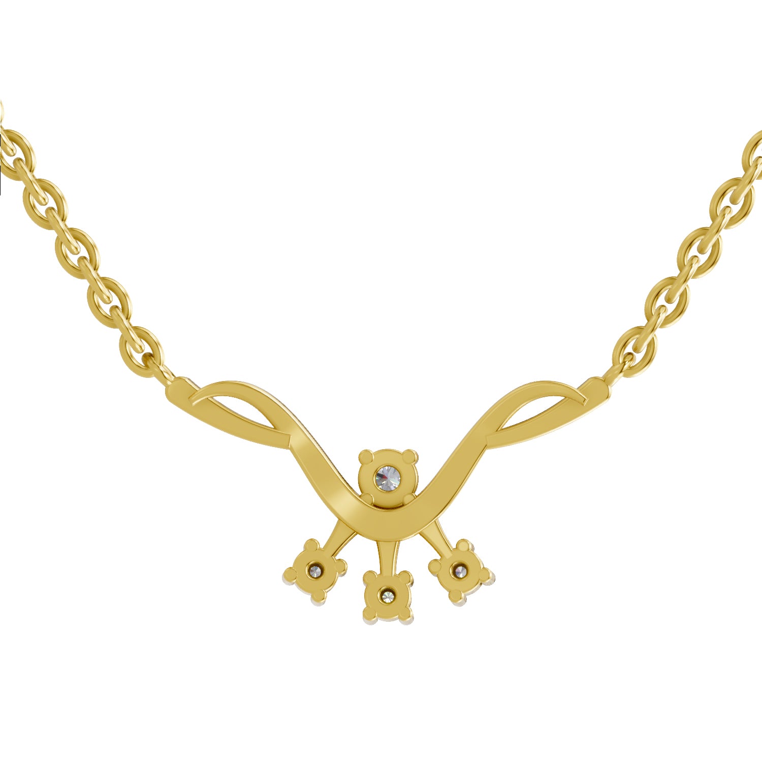 0.13 Ct Round Shape Diamond | 925 Sterling Silver Gold Plated 4 Stone Pendant Necklace