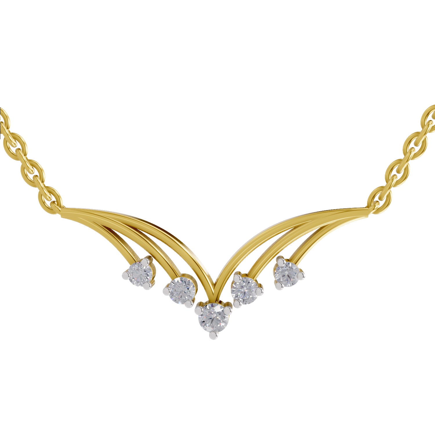 0.16 Ct Round Shape Diamond | 925 Sterling Silver Gold Plated 5 Stone Pendant Necklace