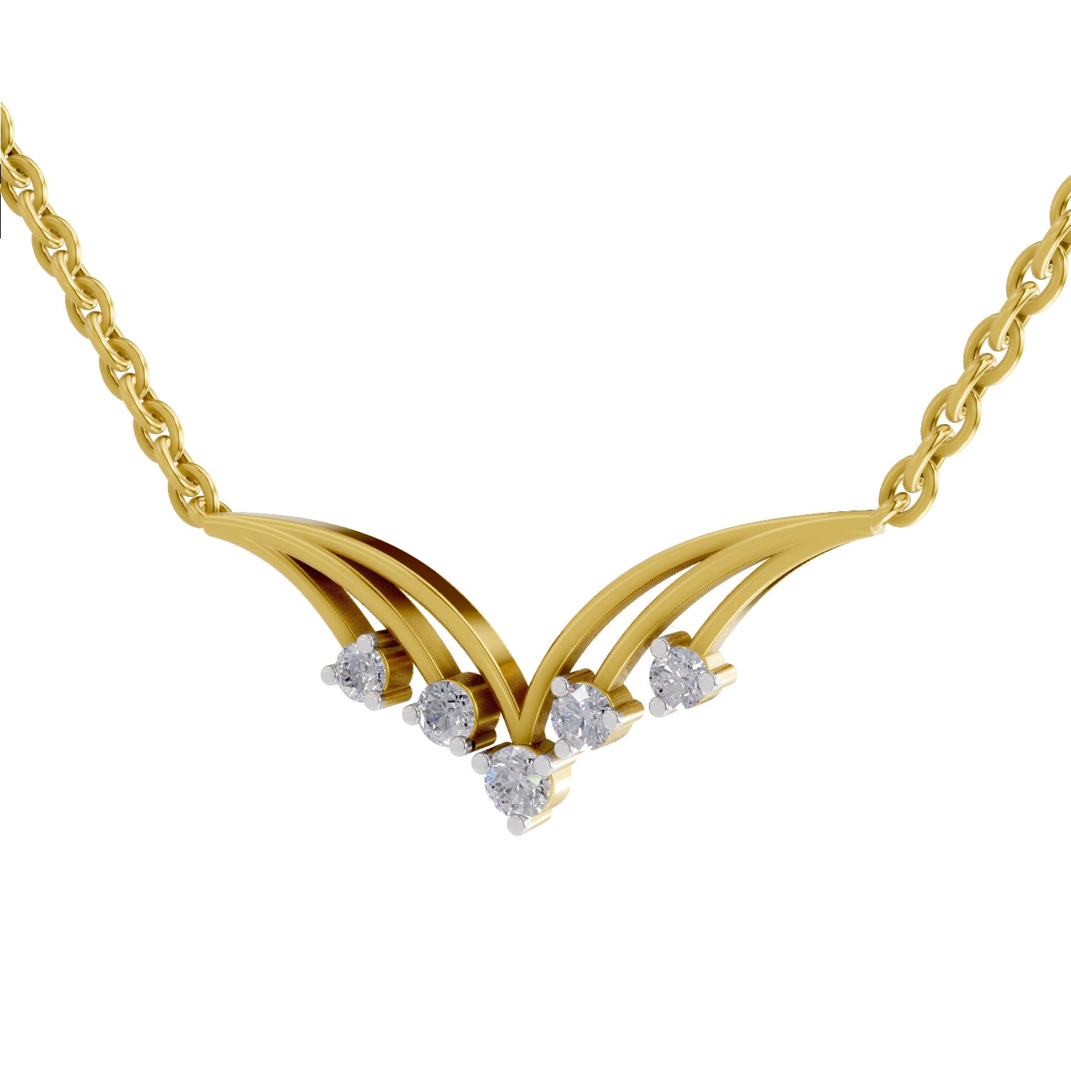 0.16 Ct Round Shape Diamond | 925 Sterling Silver Gold Plated 5 Stone Pendant Necklace