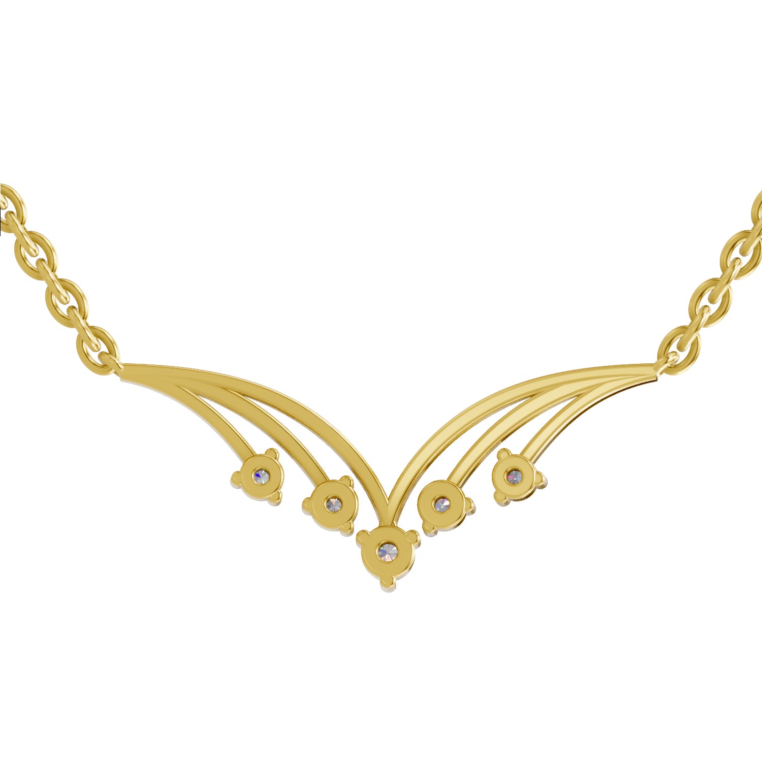 0.16 Ct Round Shape Diamond | 925 Sterling Silver Gold Plated 5 Stone Pendant Necklace