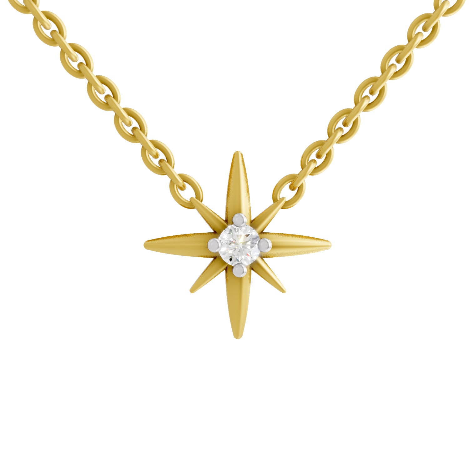 0.07 Ct  | 925 Sterling Silver Yellow Gold Plated Star Necklace