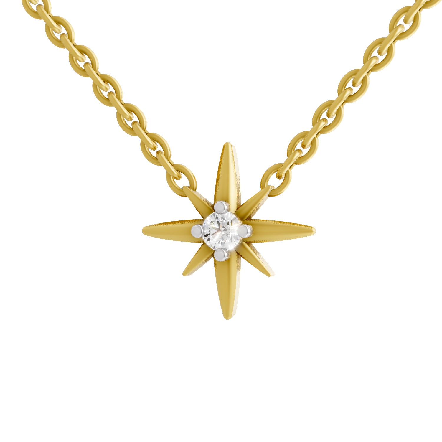 0.07 Ct  | 925 Sterling Silver Yellow Gold Plated Star Necklace