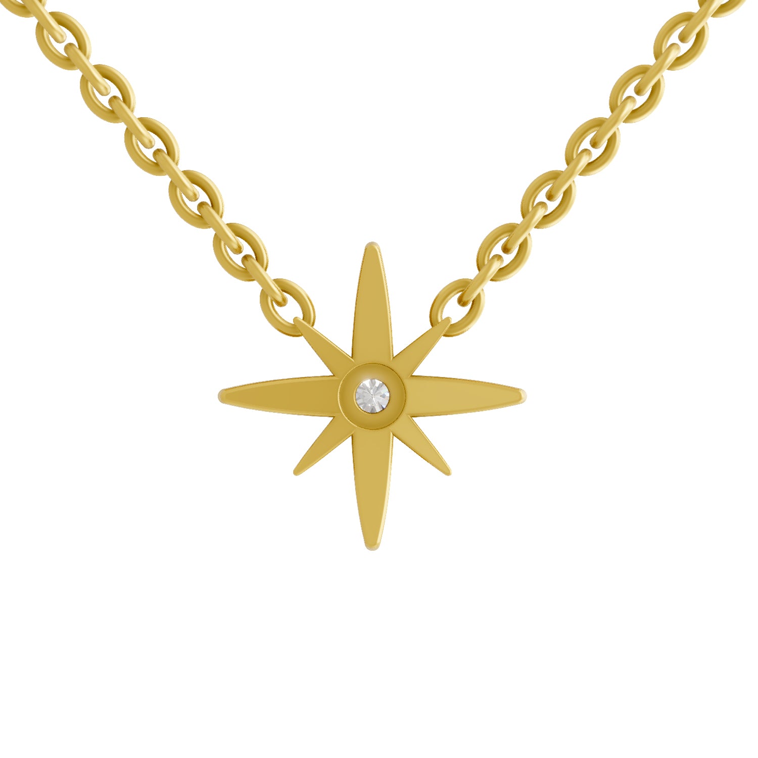 0.07 Ct  | 925 Sterling Silver Yellow Gold Plated Star Necklace
