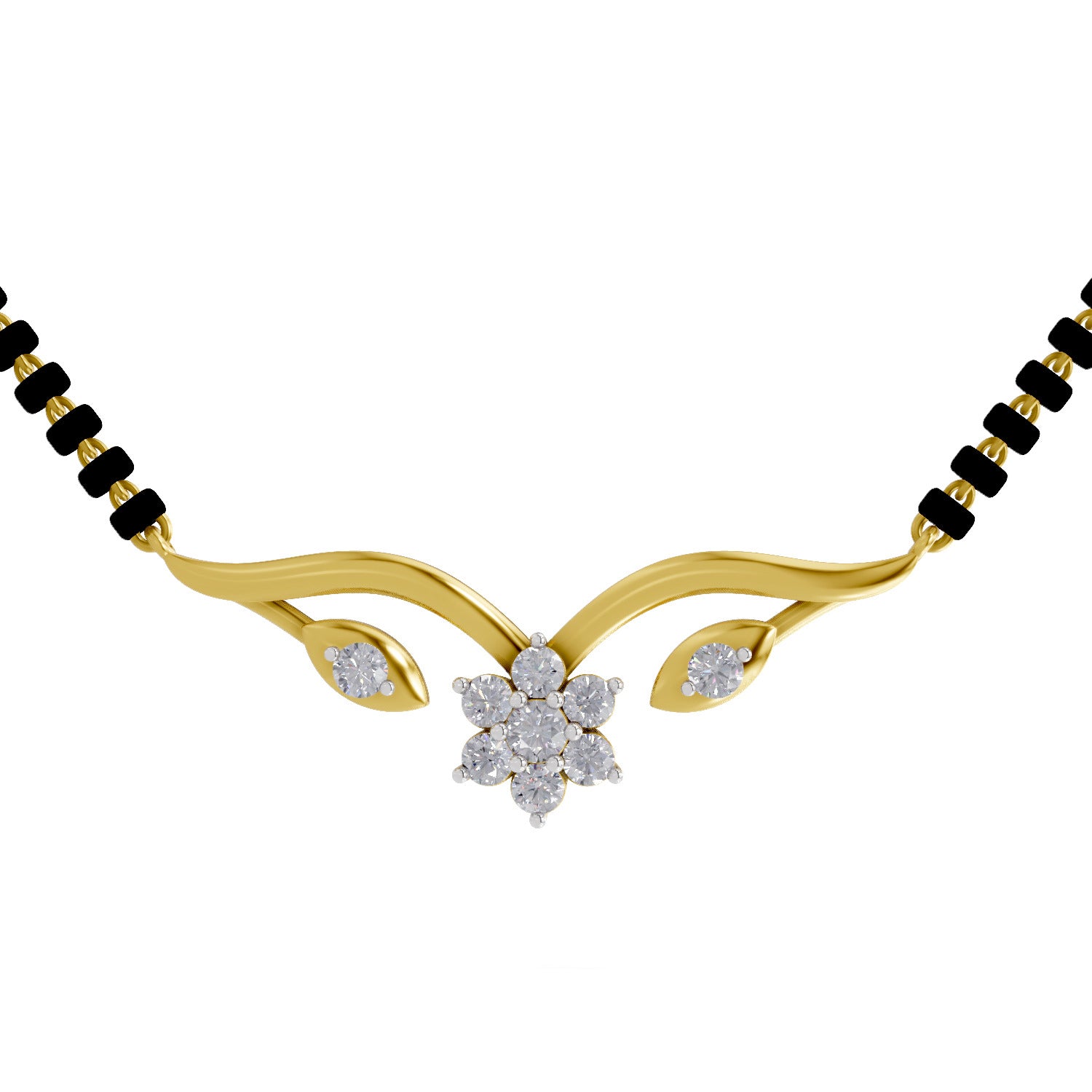 0.21 Carat | 925 Sterling Silver Yellow Gold Plated Floral Diamond Mangalsutra Pendant