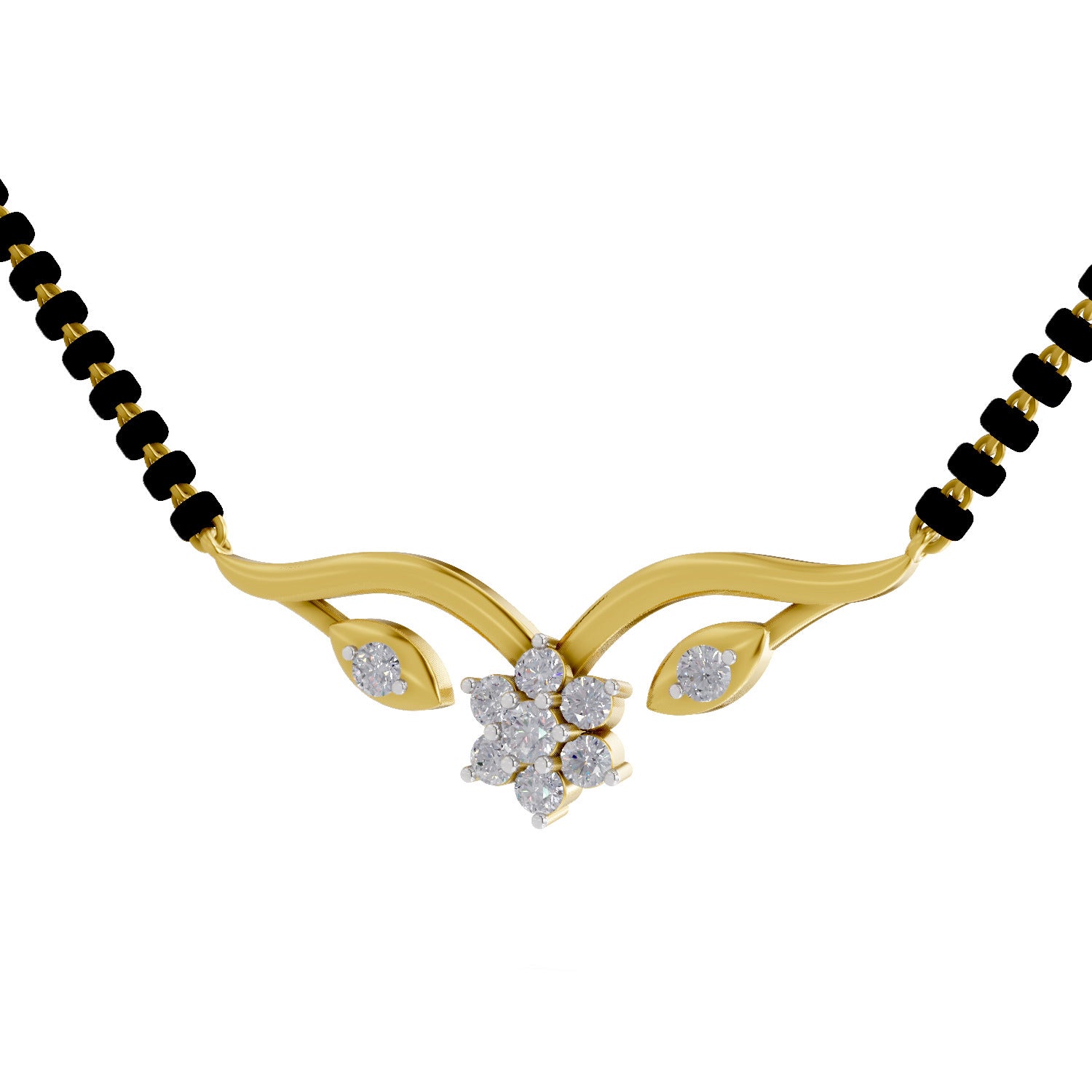 0.21 Carat | 925 Sterling Silver Yellow Gold Plated Floral Diamond Mangalsutra Pendant
