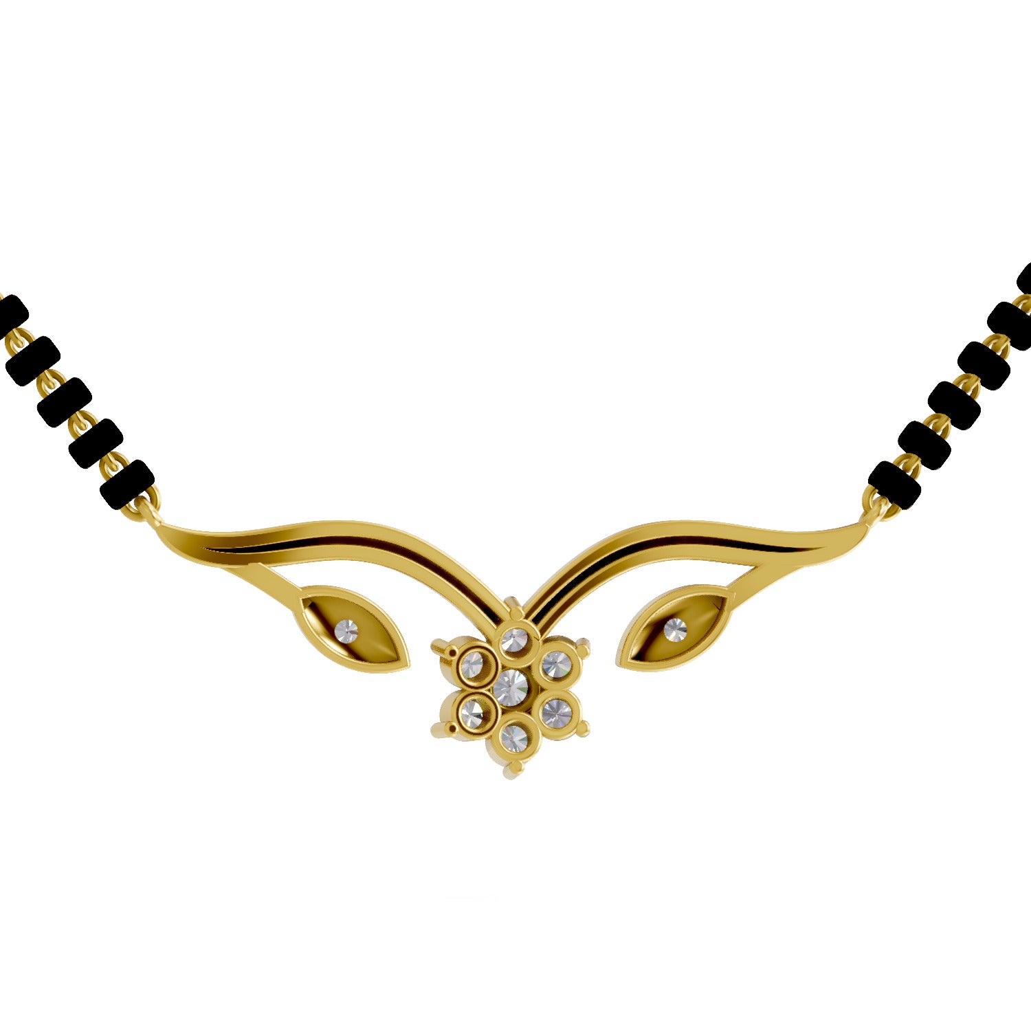 0.21 Carat | 925 Sterling Silver Yellow Gold Plated Floral Diamond Mangalsutra Pendant