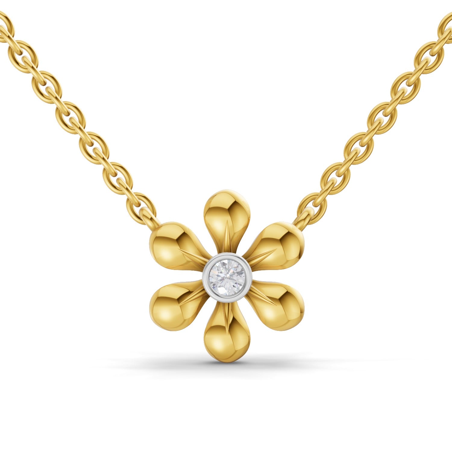 0.07 Ct Round Shape | 925 Sterling Silver Gold Plated Floral Pendant Necklace