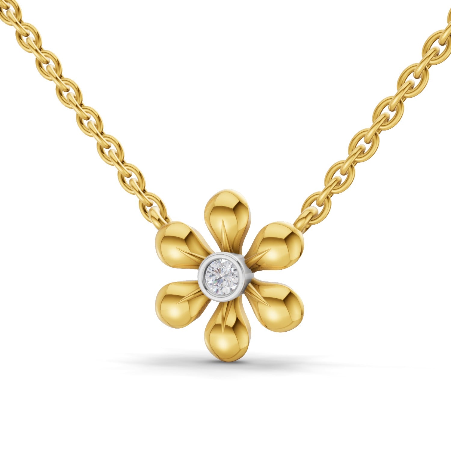 0.07 Ct Round Shape | 925 Sterling Silver Gold Plated Floral Pendant Necklace