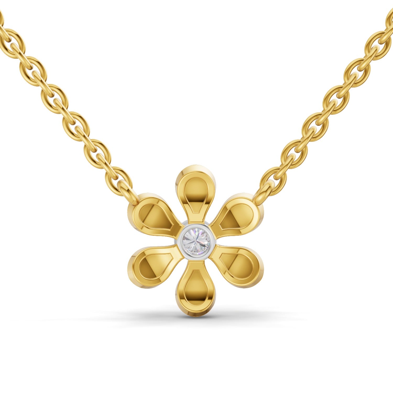 0.07 Ct Round Shape | 925 Sterling Silver Gold Plated Floral Pendant Necklace