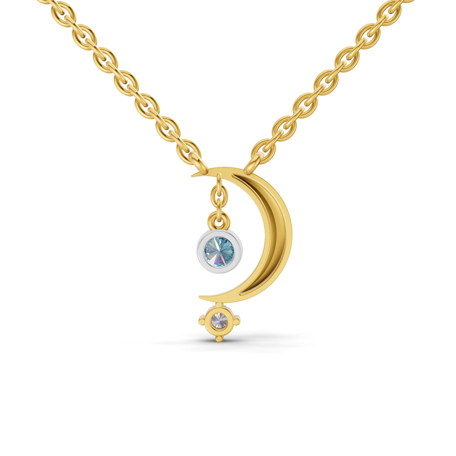 0.07 Ct Round Shape | 925 Sterling Silver Gold Plated Half Moon Pendant Necklace