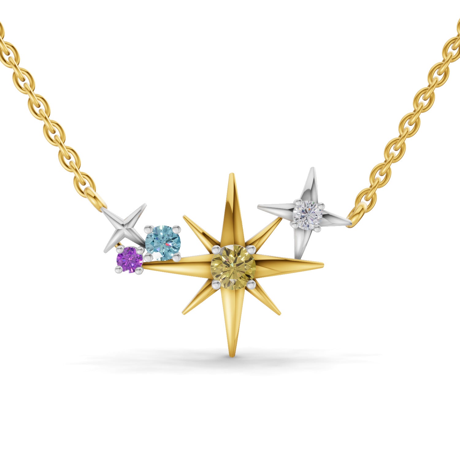 0.07 Ct Round Shape | 925 Sterling Silver Gold Plated Star Pendant Necklace