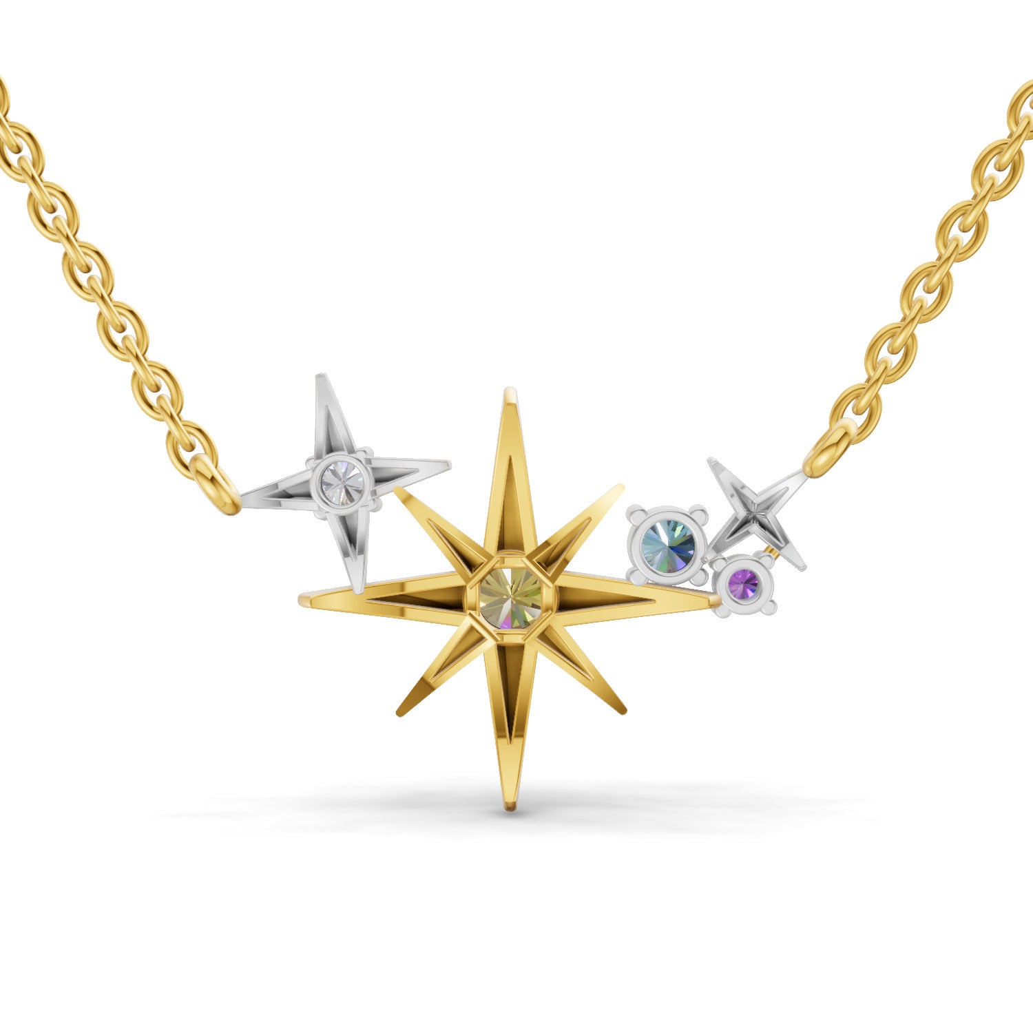0.07 Ct Round Shape | 925 Sterling Silver Gold Plated Star Pendant Necklace