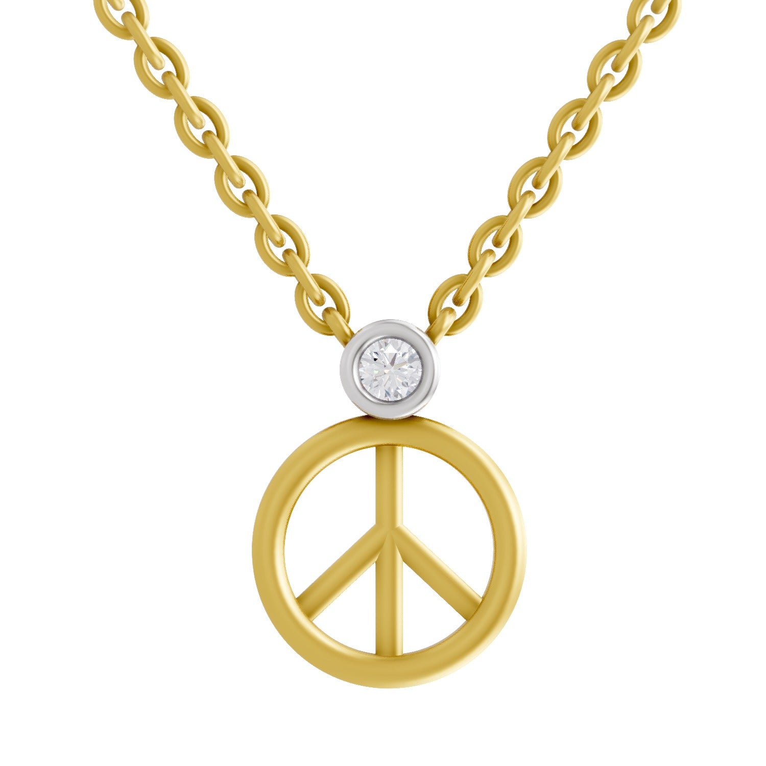0.07 Ct  | 925 Sterling Silver Yellow Gold Plated Peace Necklace