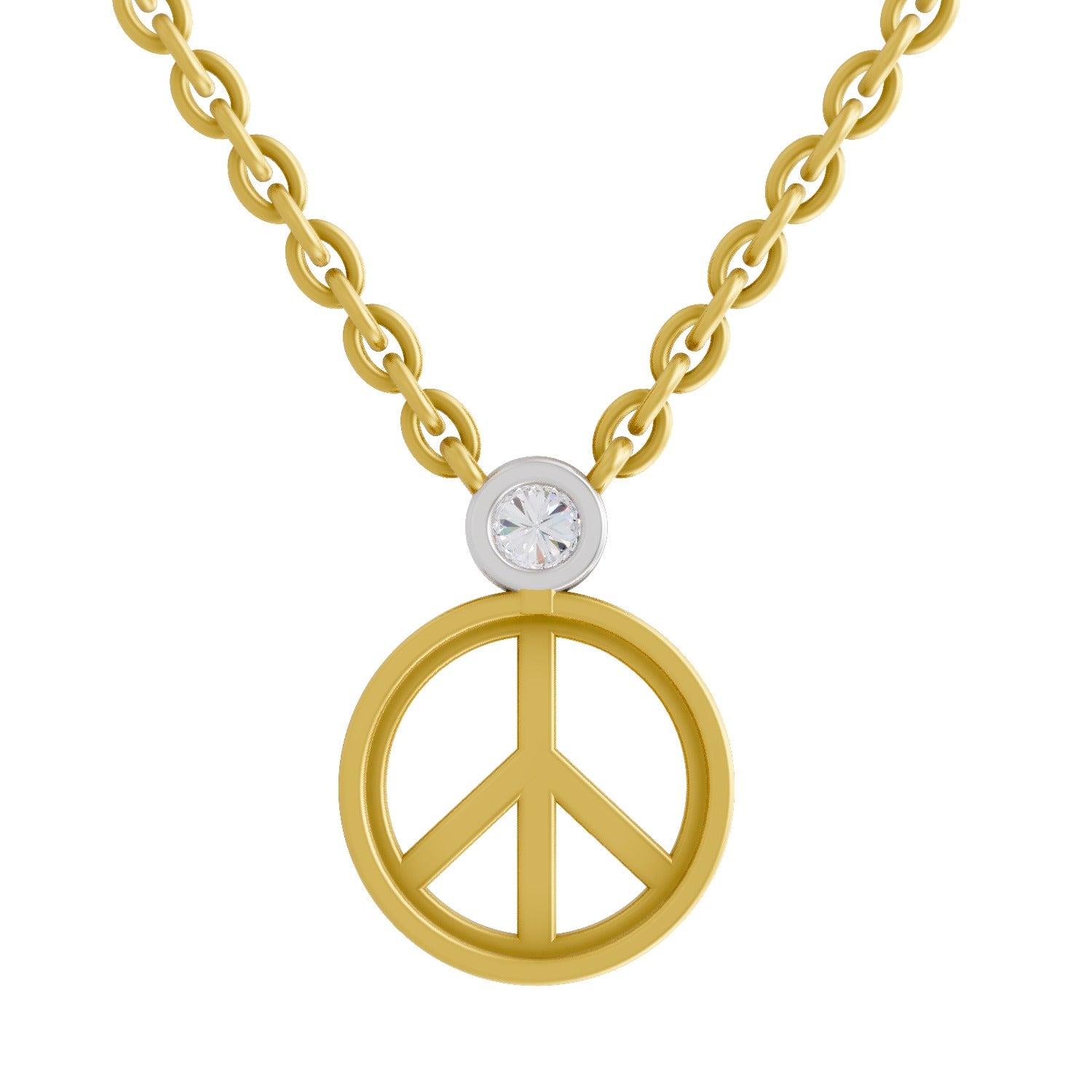 0.07 Ct  | 925 Sterling Silver Yellow Gold Plated Peace Necklace