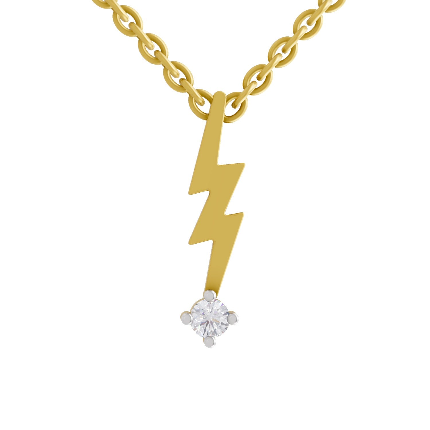 0.07 Ct  | 925 Sterling Silver Yellow Gold Plated Lightning Bolt Necklace