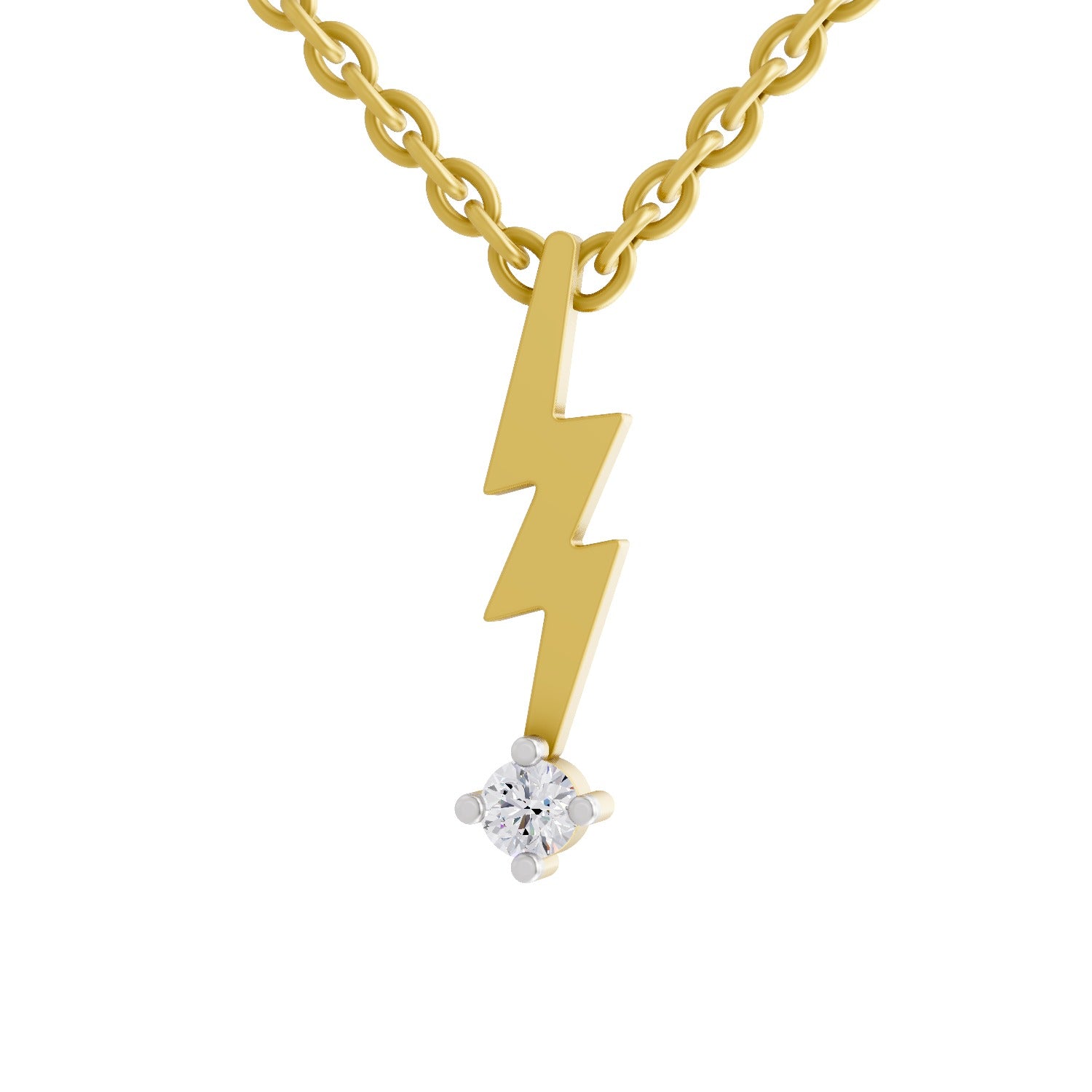 0.07 Ct  | 925 Sterling Silver Yellow Gold Plated Lightning Bolt Necklace