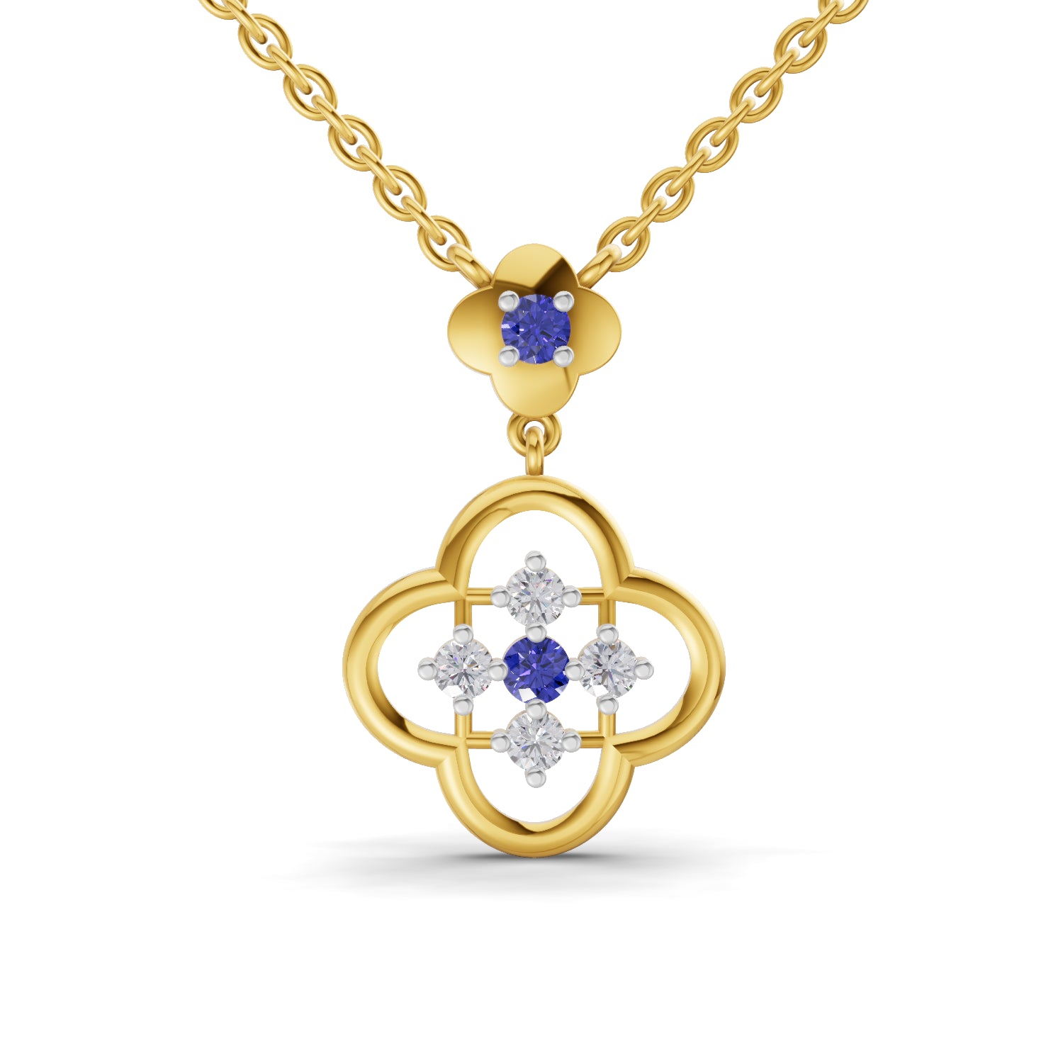 0.18 Carat | 925 Sterling Silver Yellow Gold Plated Gold and Sapphire Clover pendant