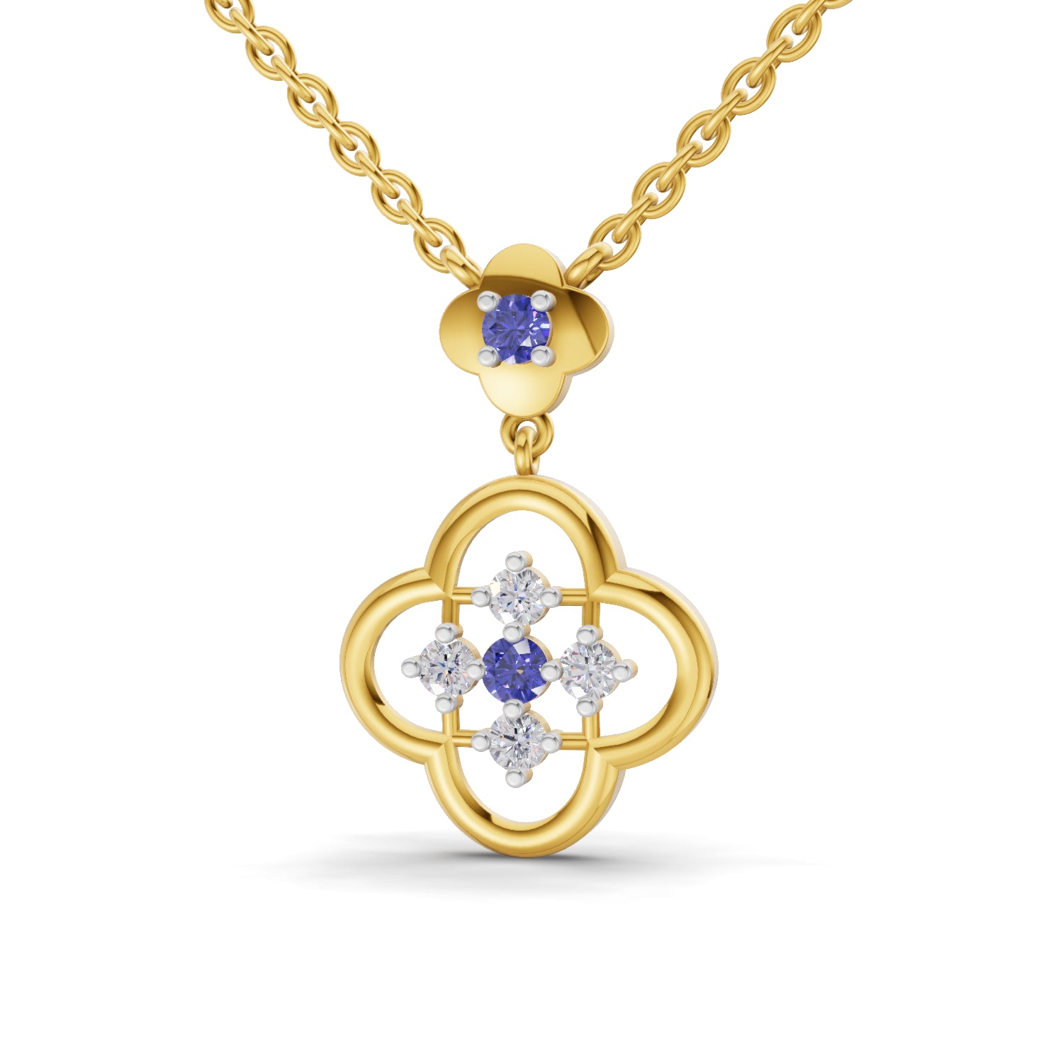 0.18 Carat | 925 Sterling Silver Yellow Gold Plated Gold and Sapphire Clover pendant