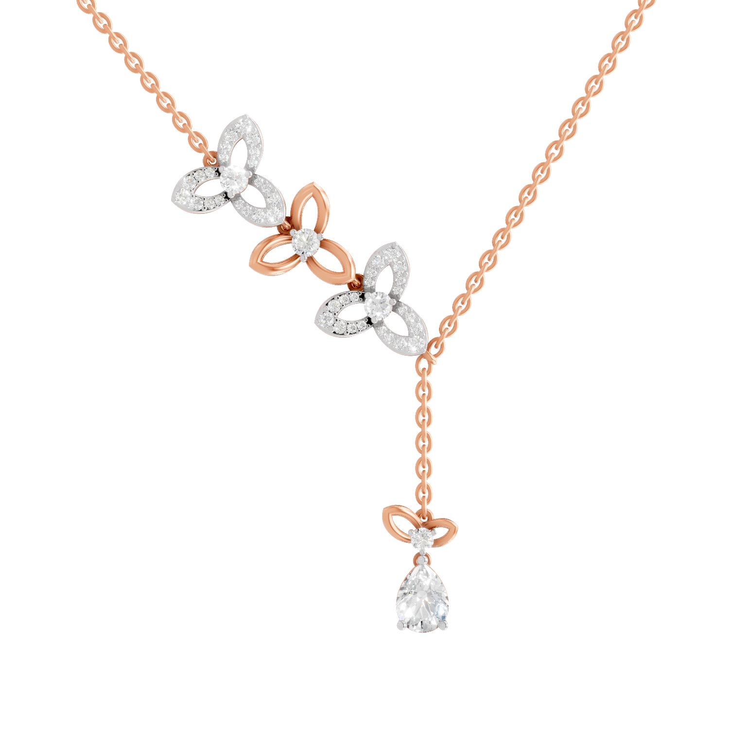 1.22 Carat Pear & Round Shape Diamond Floral Necklace| 14K Rose Gold