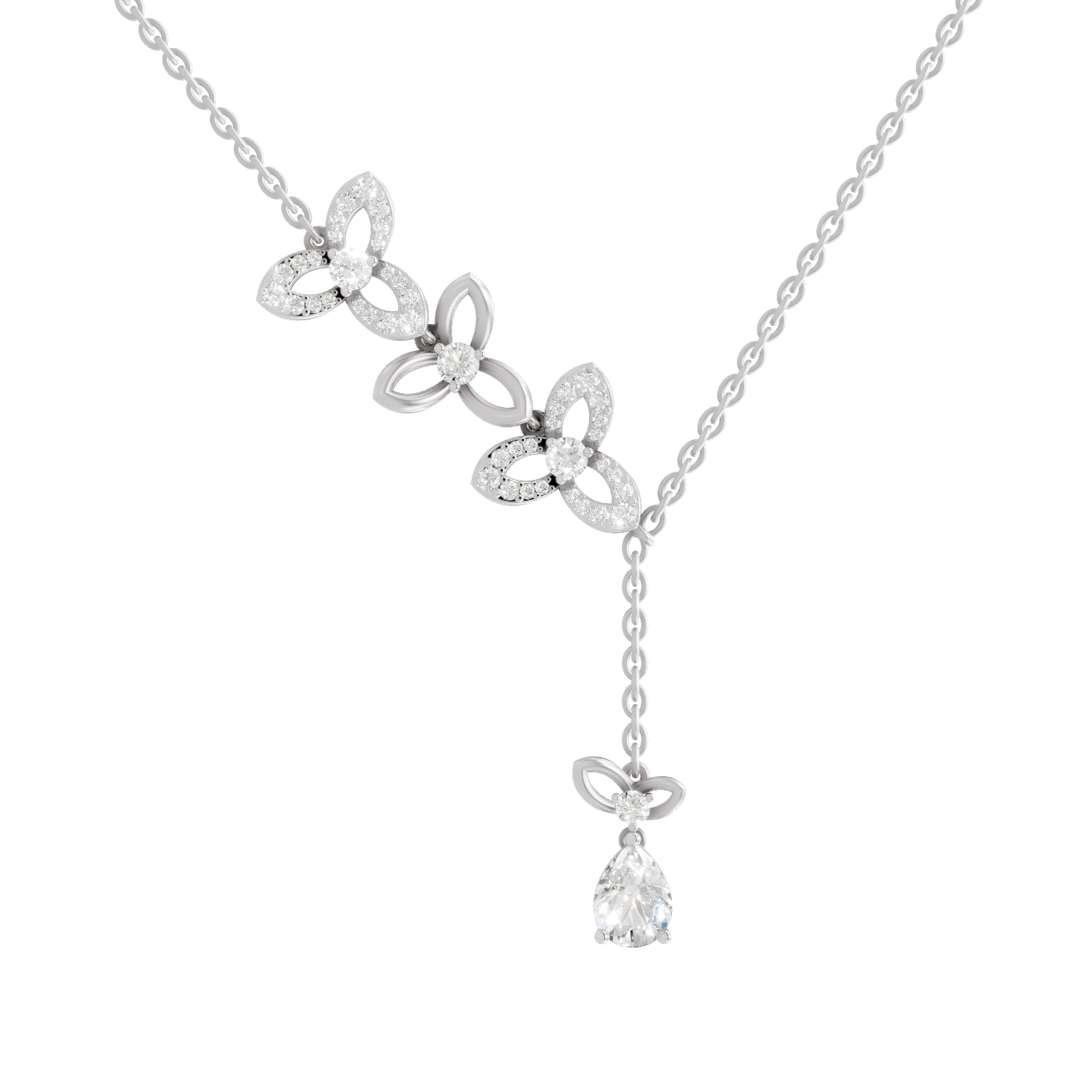 1.22 Carat Pear & Round Shape Diamond Floral Necklace| 14K White Gold