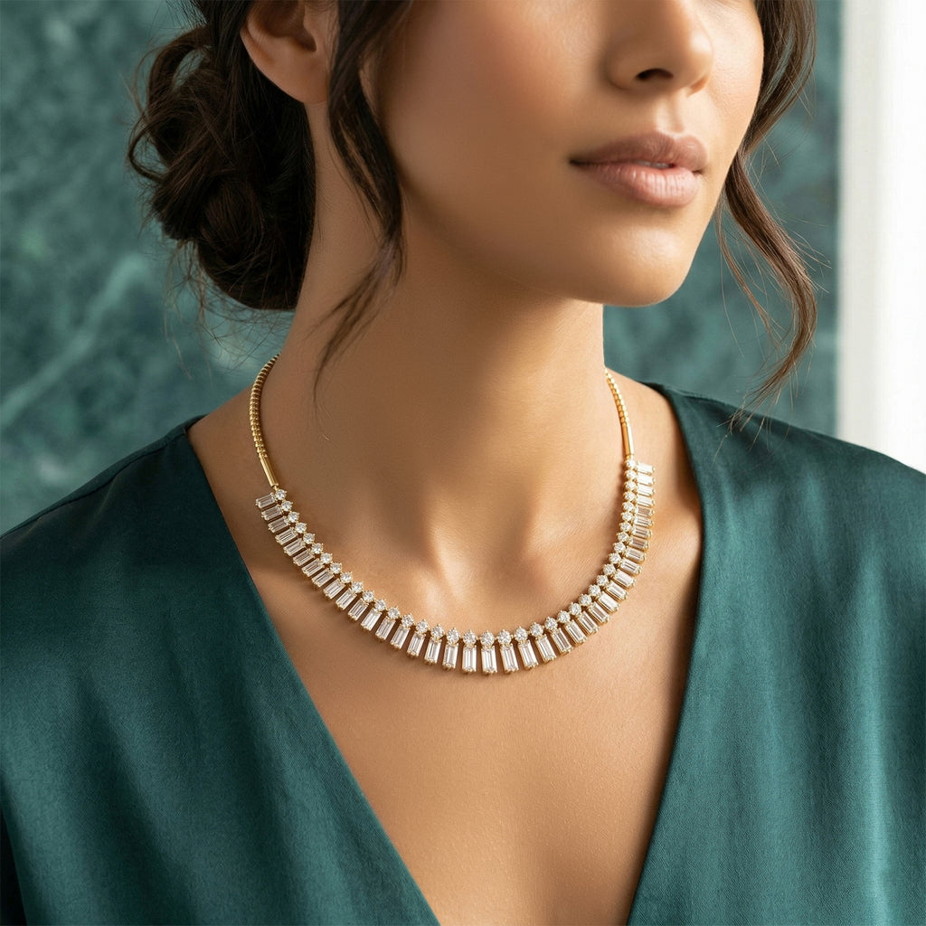 Sparkles Regal Baguette Bloom Diamond Necklace