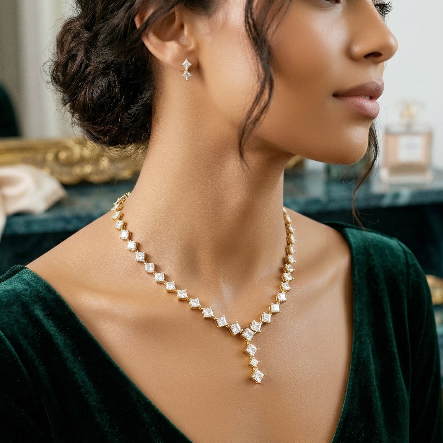 Sparkles Princess-Cut Diamond Linear Necklace
