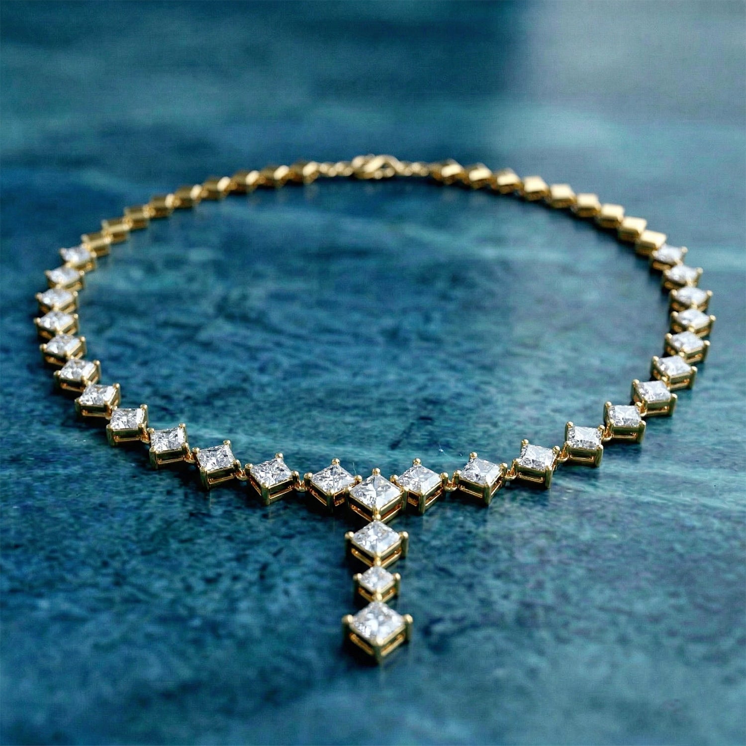Sparkles Princess-Cut Diamond Linear Necklace