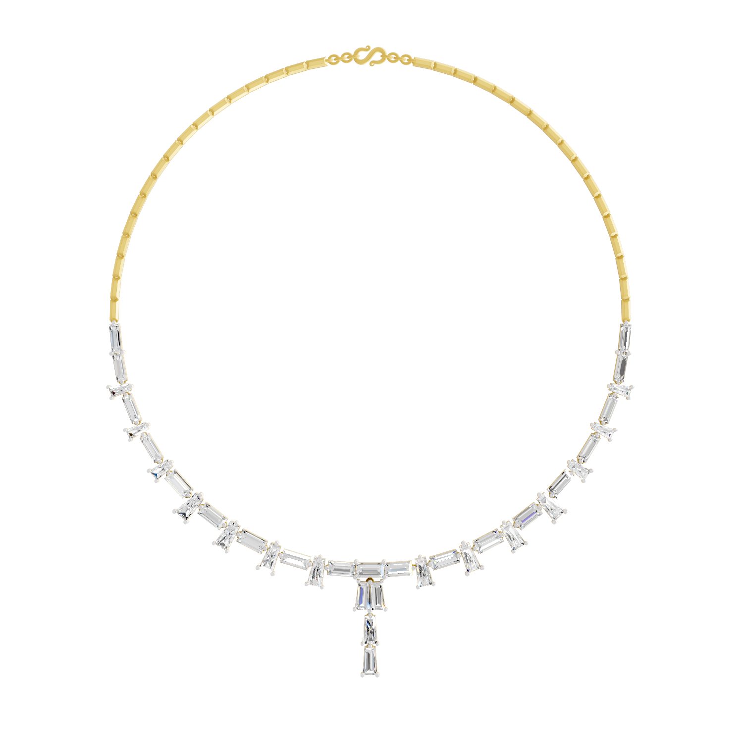Sparkles Emerald Rhythm Line Drop Diamond Necklace