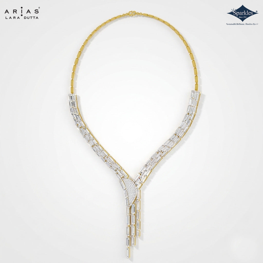 Arias by Lara Shimmering Waterfall Baguette Diamond V-Necklace