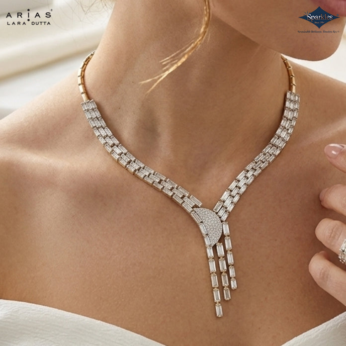Arias by Lara Shimmering Waterfall Baguette Diamond V-Necklace