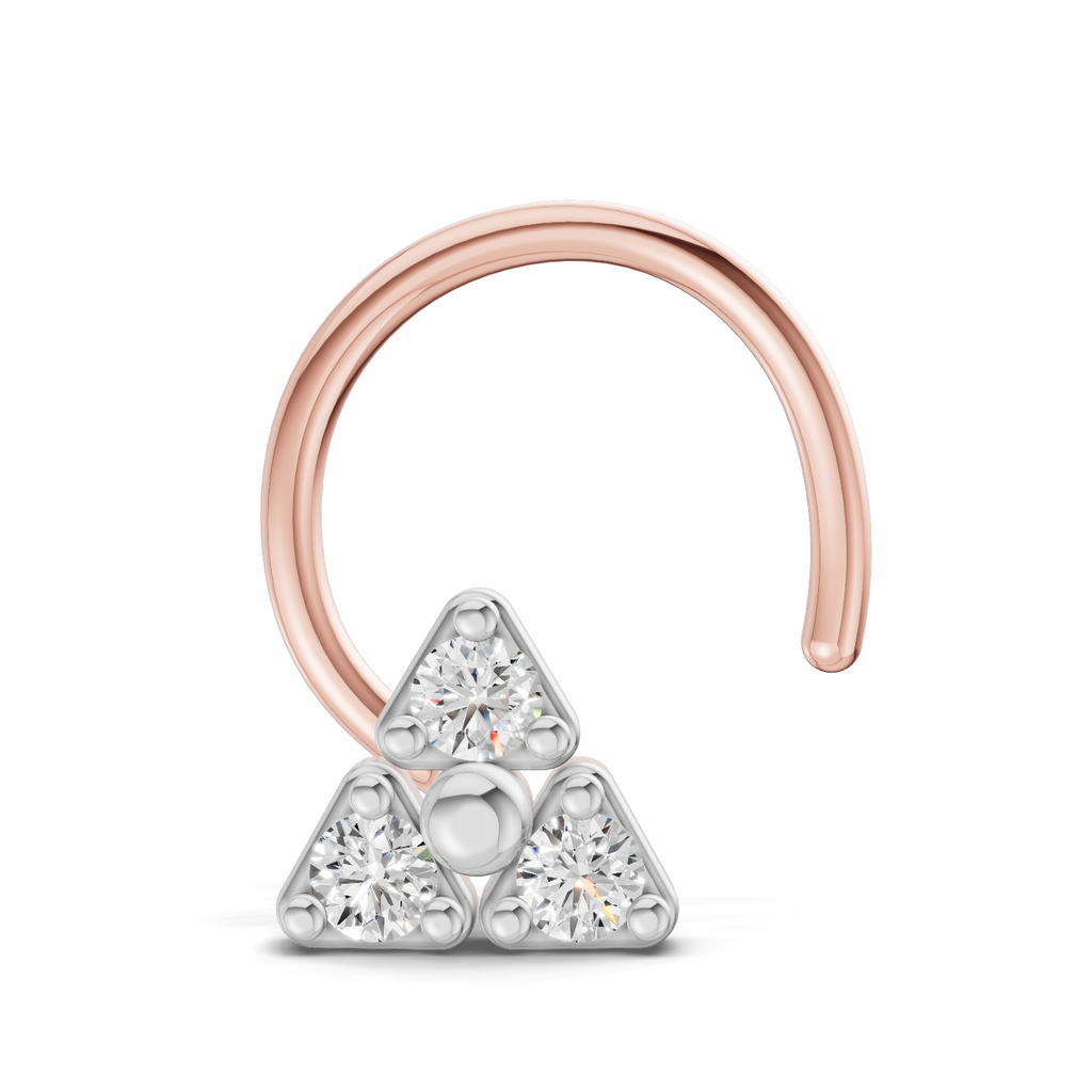 0.08 Carat Lab Grown Diamond The Trinity Stud Nosepin | 14K Rose Gold (Wire)