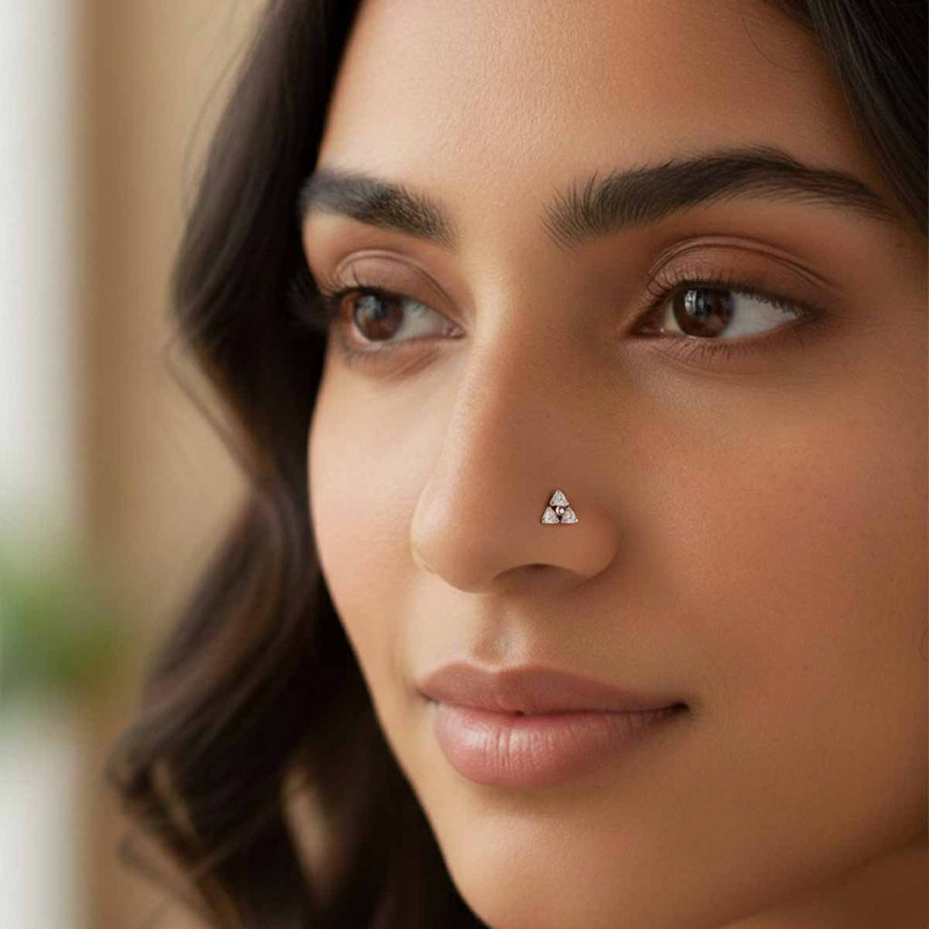 0.08 Carat Lab Grown Diamond The Trinity Stud Nosepin | 14K Yellow Gold (Wire)