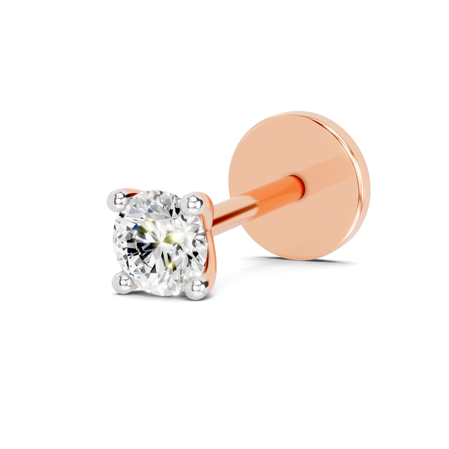0.06 Carat Round Shape Classic Solitaire Diamond Nose Pin | 14K Rose Gold-Screw