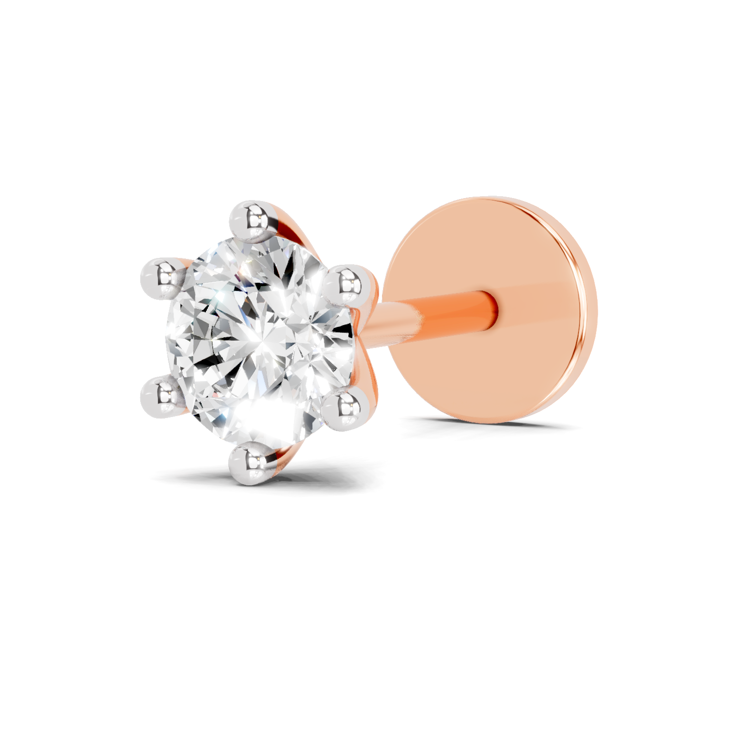 0.05 Carat Lab Grown Diamond Solitaire Flat-Back Labret Nosepin | 14K Rose Gold (Screw)