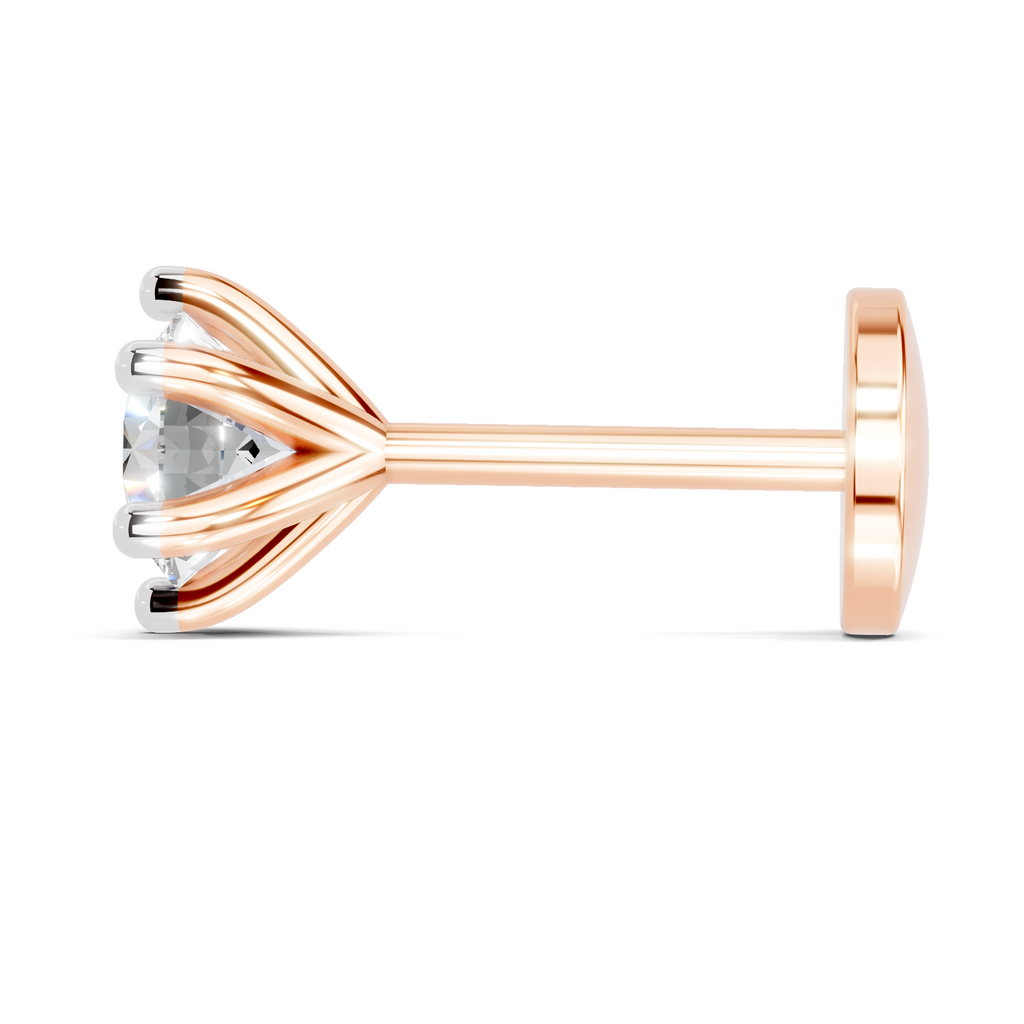 0.05 Carat Lab Grown Diamond Solitaire Flat-Back Labret Nosepin | 14K Rose Gold (Screw)