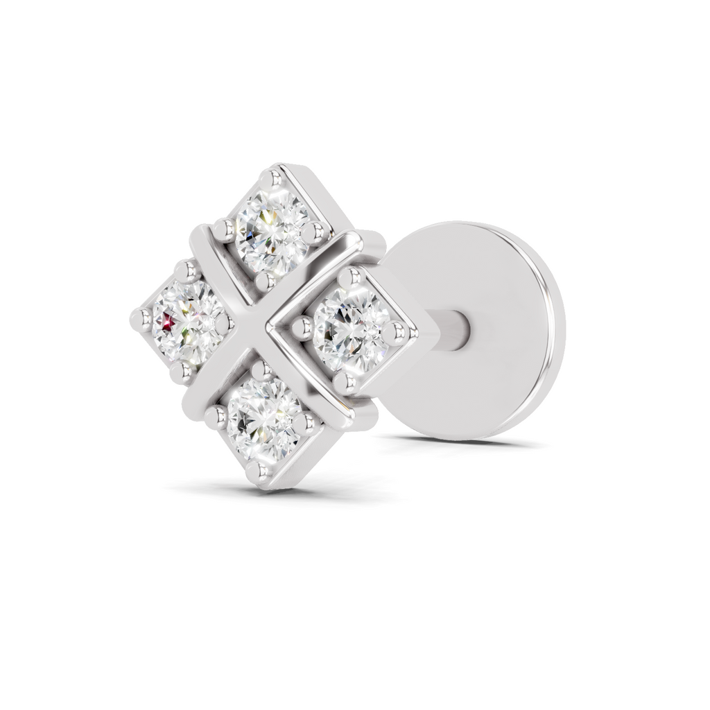 0.09 Carat Lab Grown Diamond Royal Four Nosepin | 14K White Gold (Screw)