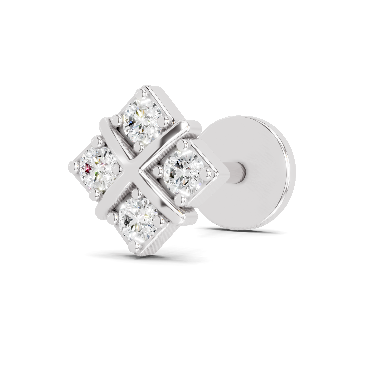 0.09 Carat Lab Grown Diamond Royal Four Nosepin | 14K White Gold (Screw)