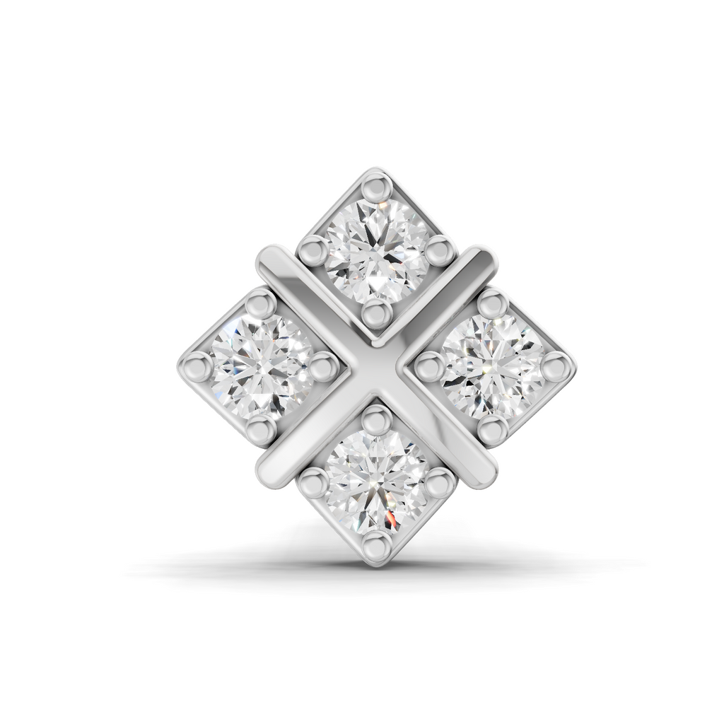 0.09 Carat Lab Grown Diamond Royal Four Nosepin | 14K White Gold (Screw)