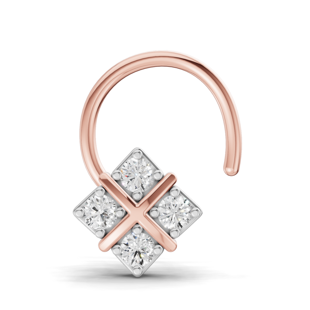 0.09 Carat Lab Grown Diamond Royal Four Nosepin | 14K Rose Gold (Wire)