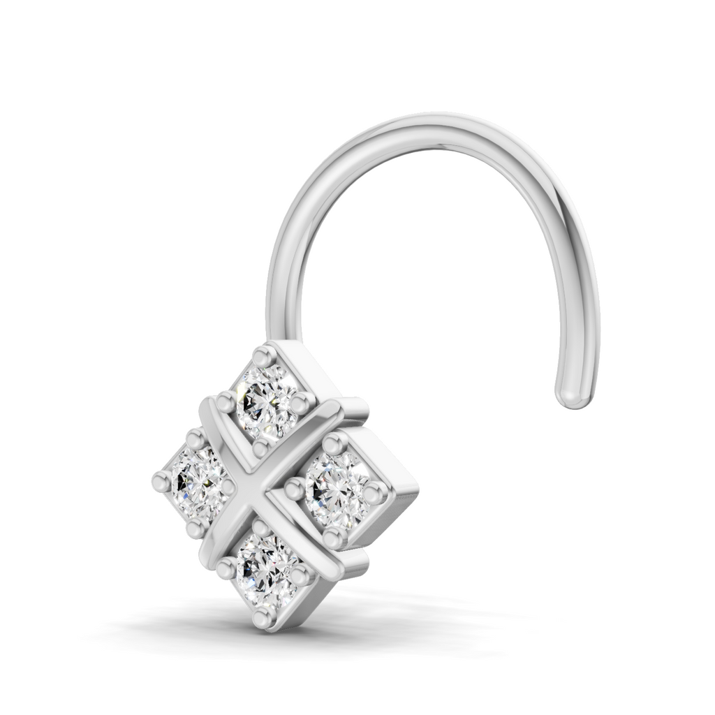 0.09 Carat Lab Grown Diamond Royal Four Nosepin | 14K White Gold (Wire)