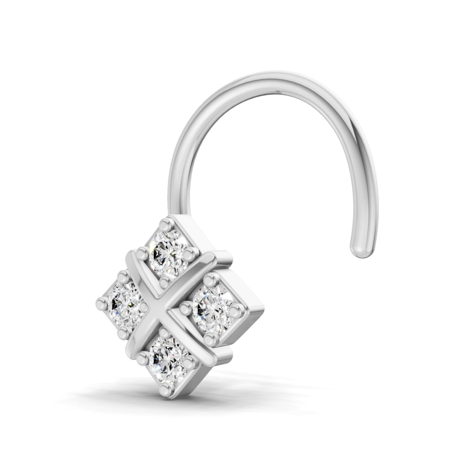 0.09 Carat Lab Grown Diamond Royal Four Nosepin | 14K White Gold (Wire)