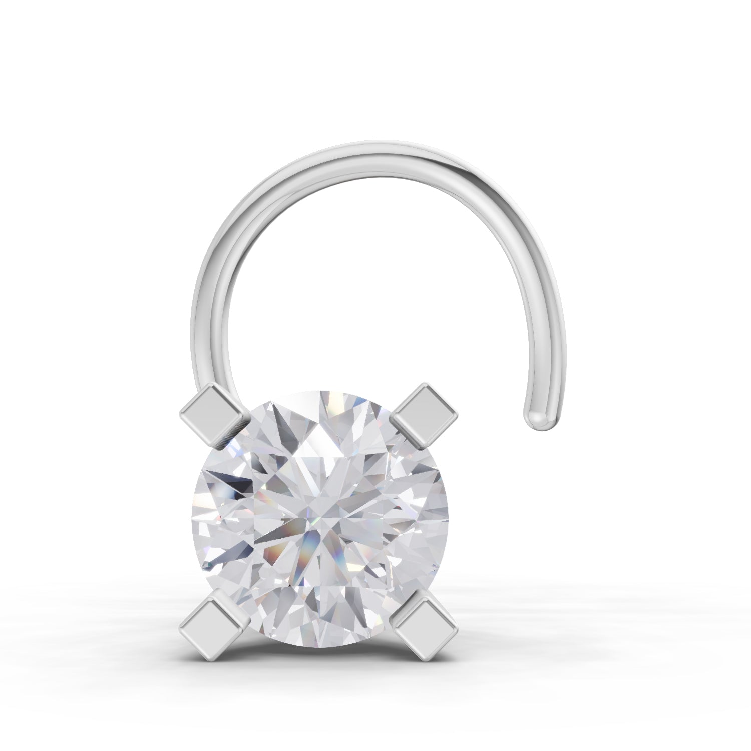 0.35 Ct Round Shape 4 Prong Solitaire Diamond Nose Pin | 14K White Gold