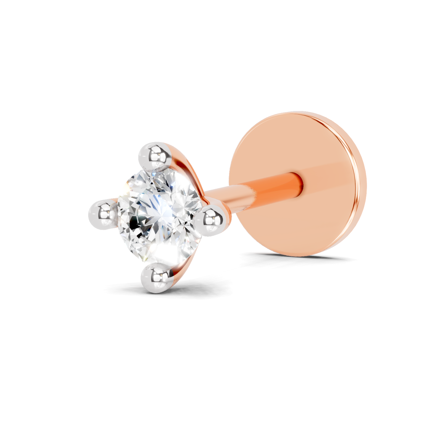 0.06 Carat Lab Grown Diamond 4-Prong Nose Stud Nosepin | 14K Rose Gold (Screw)