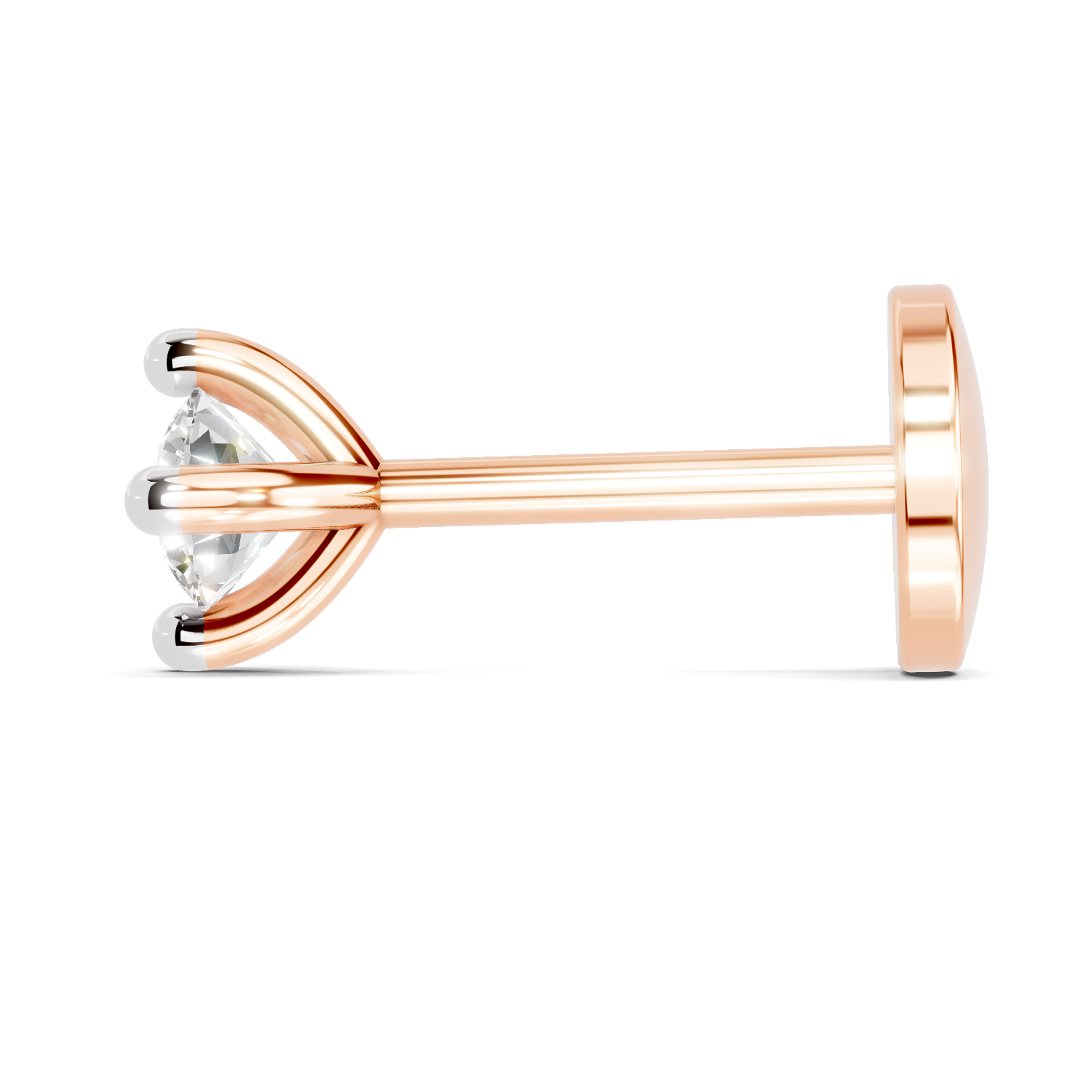 0.06 Carat Lab Grown Diamond 4-Prong Nose Stud Nosepin | 14K Rose Gold (Screw)